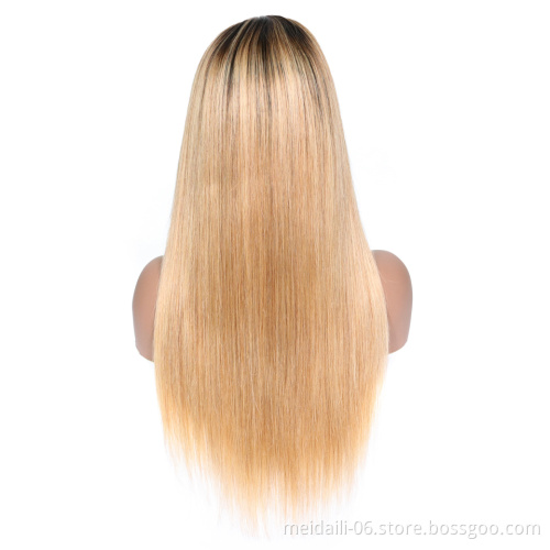 Aligned Hair Brazilian Quantity Silky Straight Style Color 1B 27 ombre Wigs, Lace Front Straight Wigs
